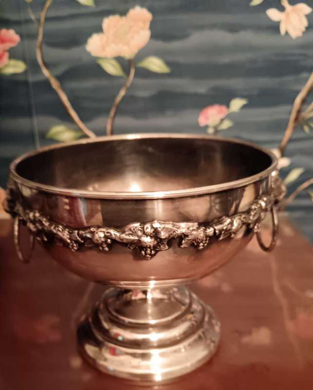Silver Plated Pedestal Vase with Lion Head Handles
