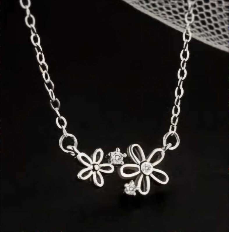 Necklace Sterling Silver 925 Cubic Zirconia Diamond Fine Flower Fine Chain