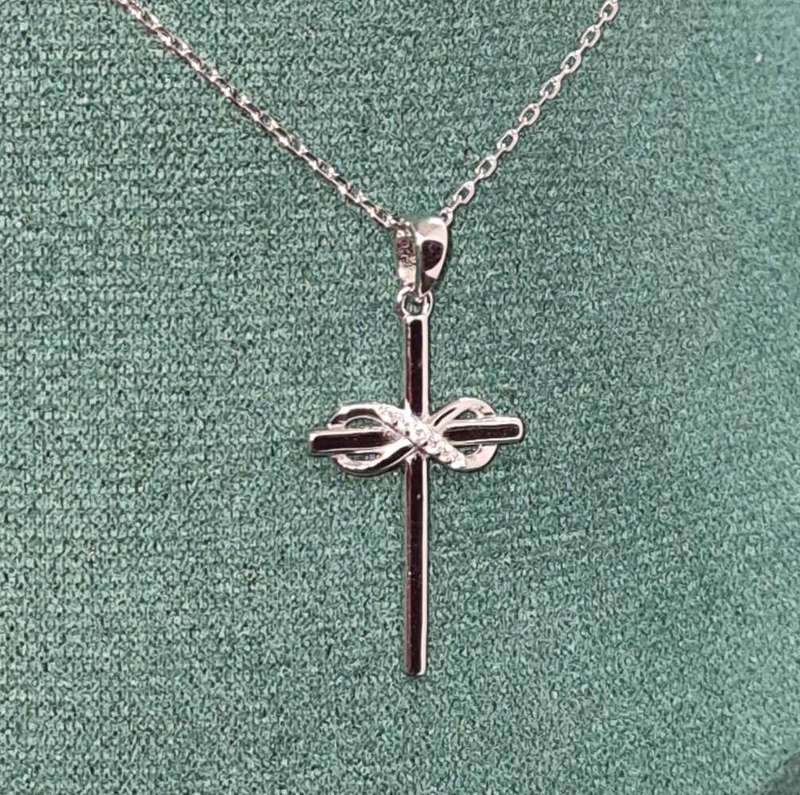 Necklace Sterling Silver 925 Moissanite Diamond Inlay Cross With Infinity Pendant Fine Chain