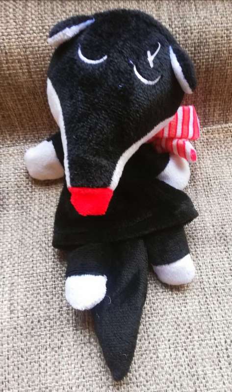Nosey the Squirrel a plush hand puppet with a red and white stripey scarf! 25cm.