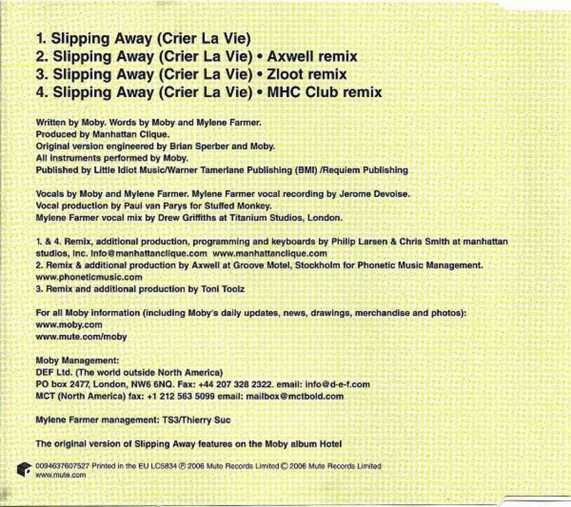 Moby, Mylene Farmer  Slipping Away (Crier La Vie