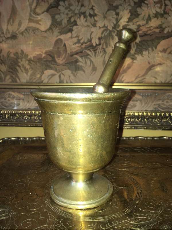 Antique brass pestle and mortar