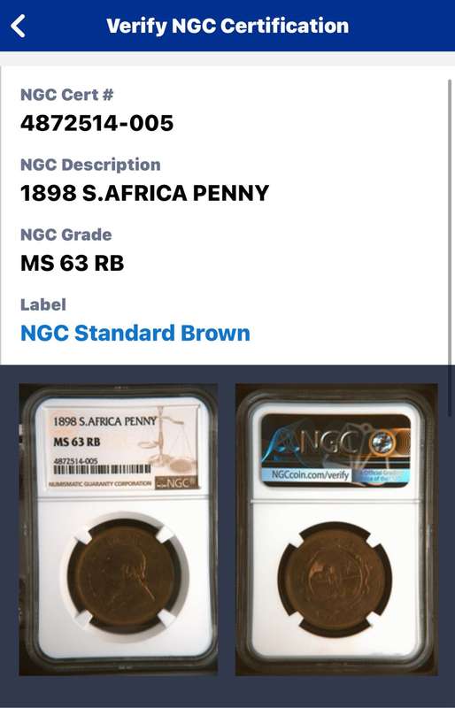 1898 ZAR PENNY - NGC MS 63 RB
