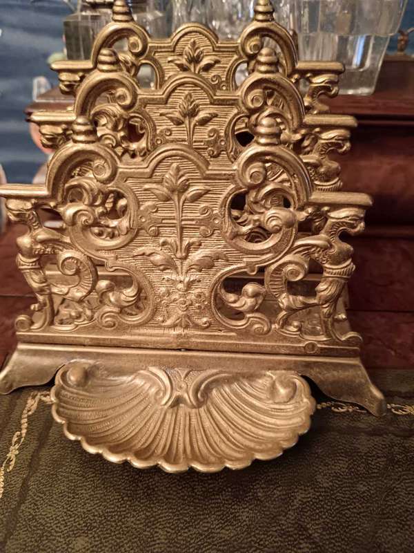Antique Ornate Bronze Leter Holder, French Gilded