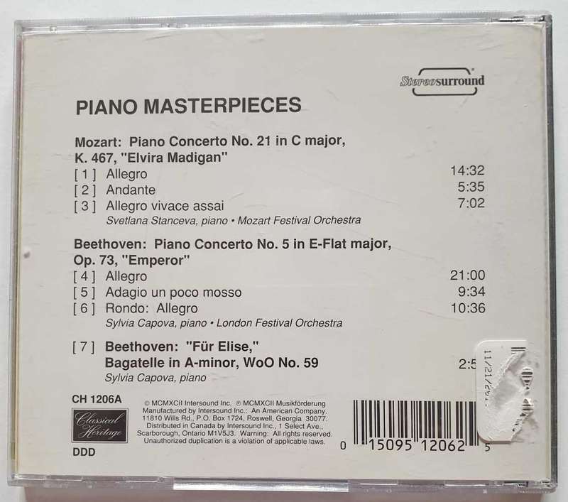 CD - PIANO MASTERPIECES - CH 1206A - USA - 1992