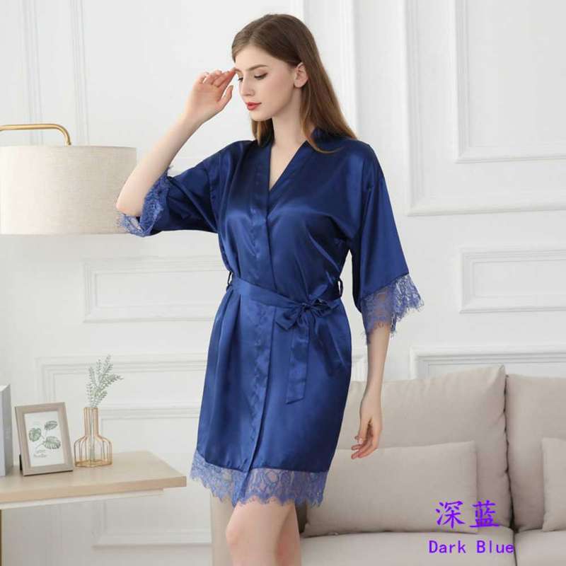 brides maid robe satin gown with lace
