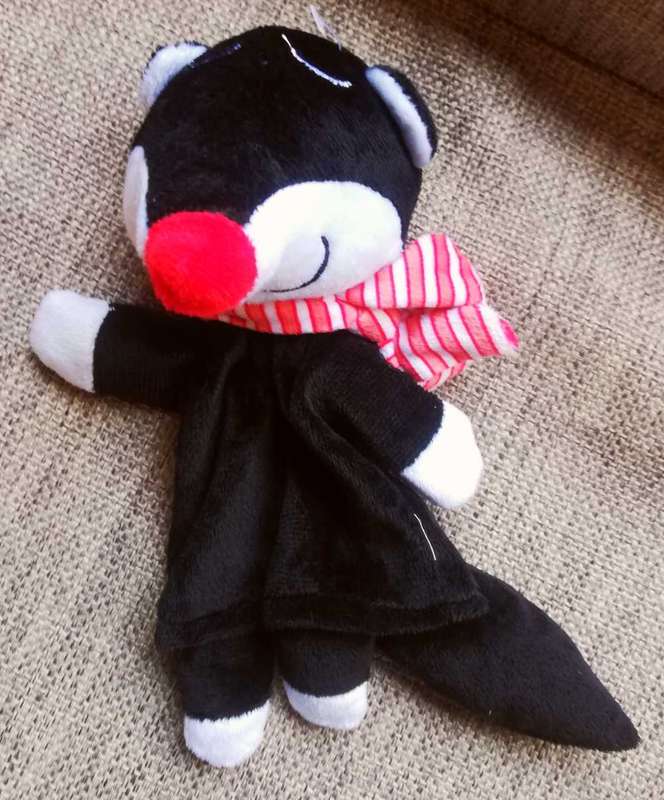 Nosey the Squirrel a plush hand puppet with a red and white stripey scarf! 25cm.