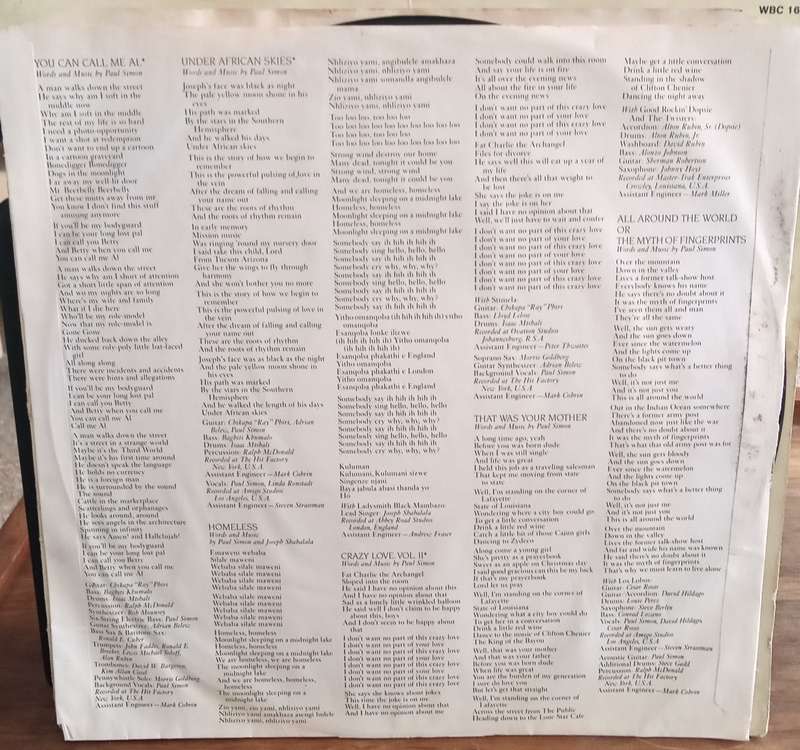 PAUL SIMON - GRACELAND LP VINYL RECORD