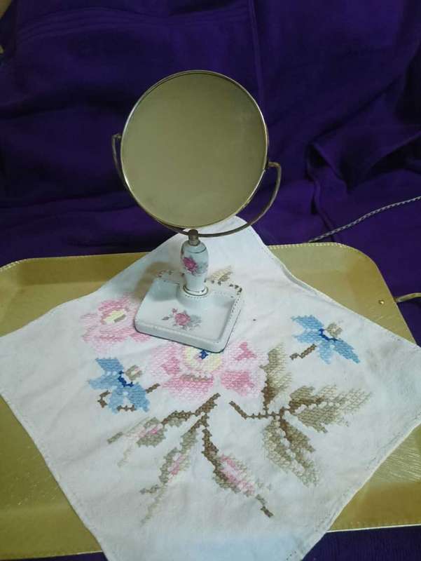 Porcelain ladies vintage dual mirror