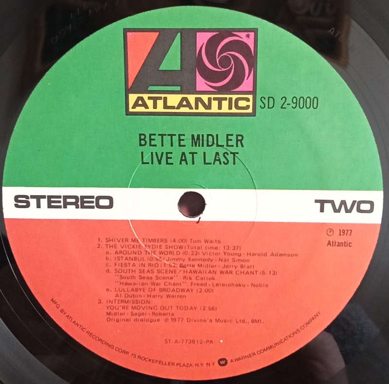 BETTER MIDLER - LIVE AT LAST LP VINYL RECORD. DOUBLE ALBUM.