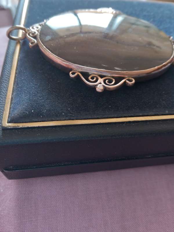 Large Antique Victorian 9ct Rose Gold And Banded Agate Pendant