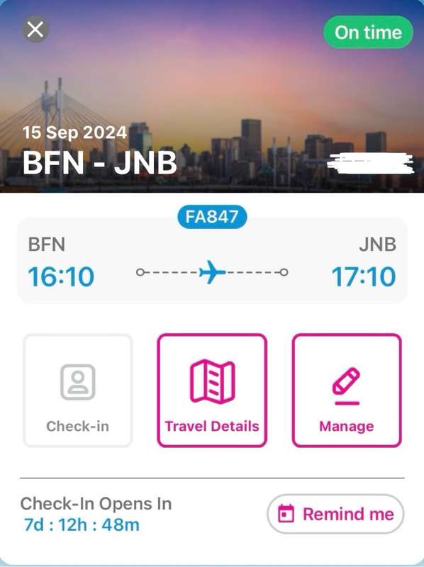 Return Flight Tickets from Johannesburg to Bloemfontein 13 September 2024 - 15 September 2024