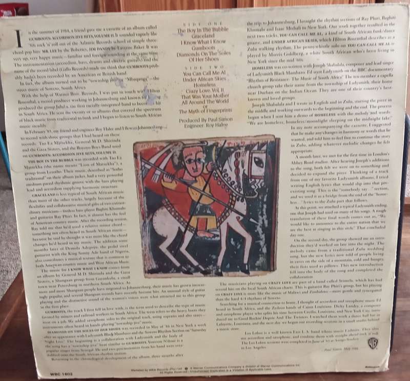 PAUL SIMON - GRACELAND LP VINYL RECORD