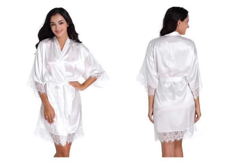 brides maid robe satin gown with lace