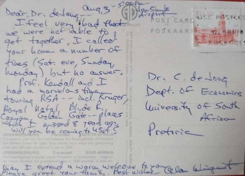 POST CARD OF PRESIDENT AND MARK STREET CITY HALL JHB