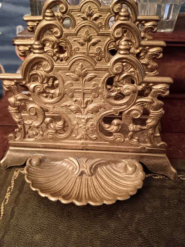 Antique Ornate Bronze Leter Holder, French Gilded