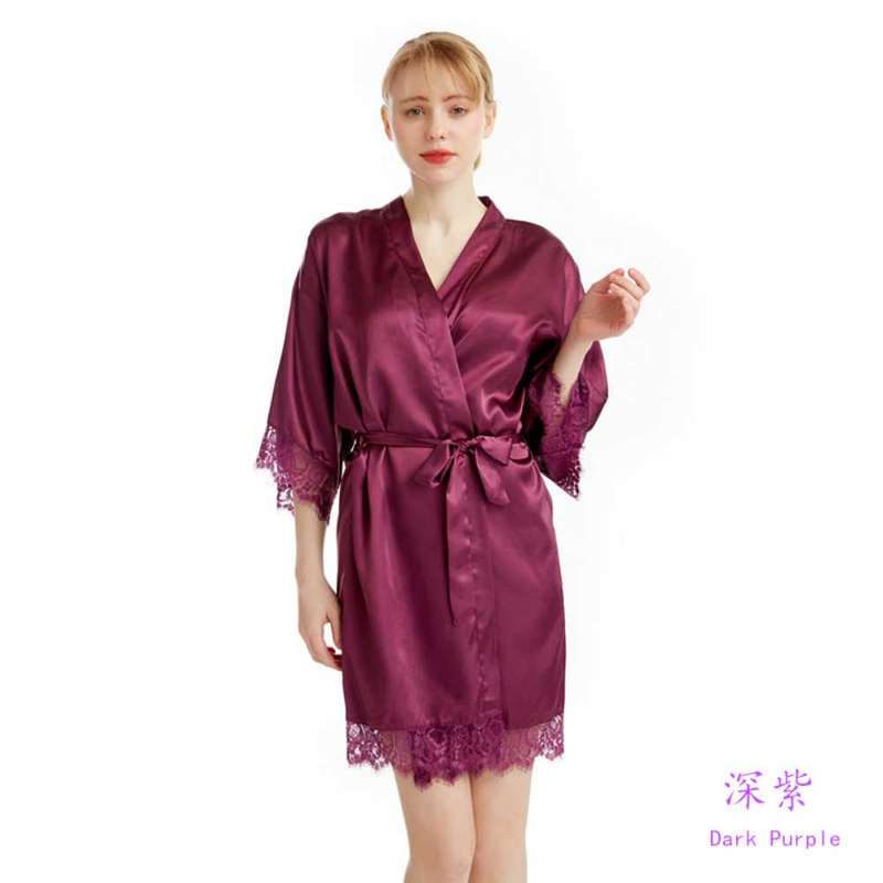 brides maid robe satin gown with lace