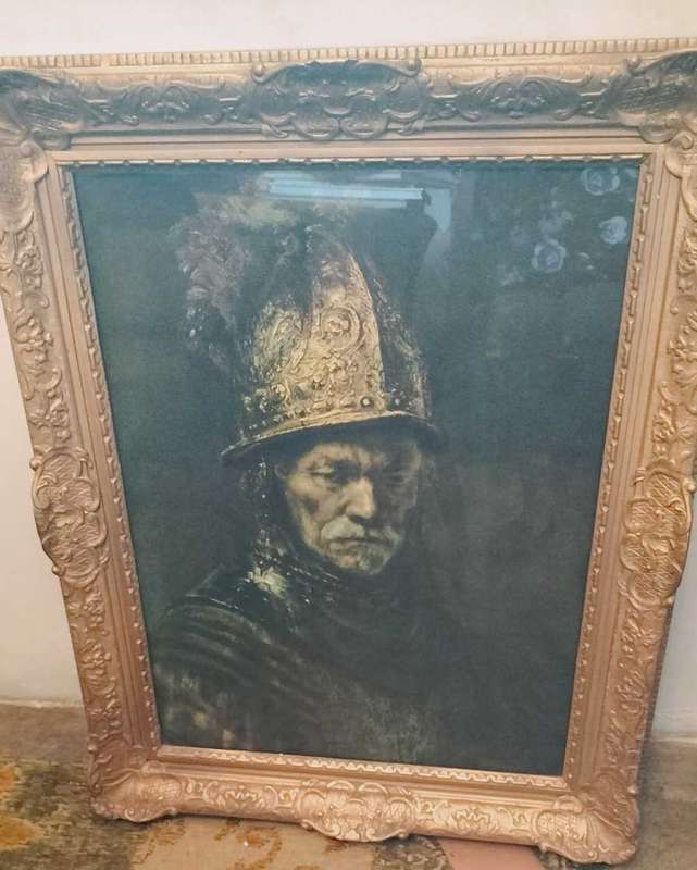 Vintage Engraving of the Man with The Golden Helmut Framed