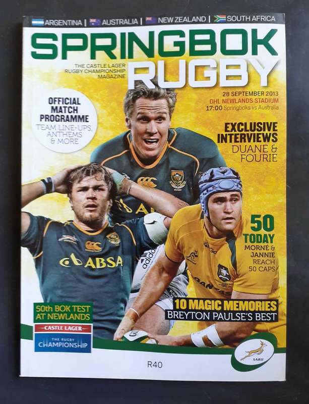 South Africa vs Australia 2013 Rugby Championship Match Programme