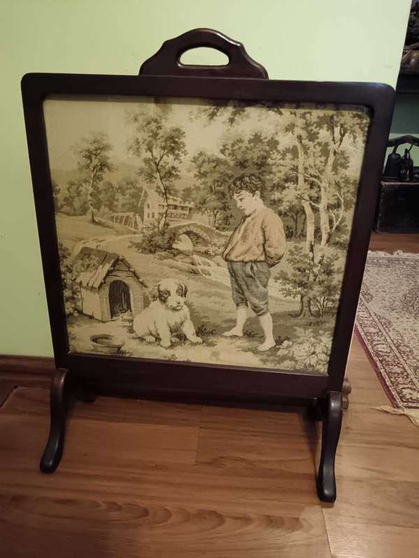 Vintage French Tapestry & Wooden Firescreen