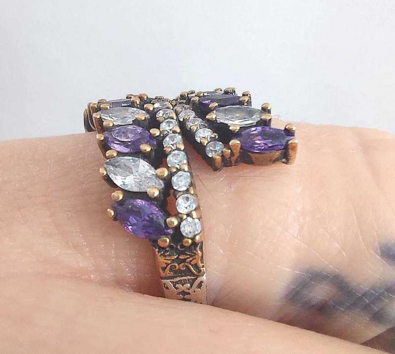 Authentic Turkish Ring with Amethysts and Topaz