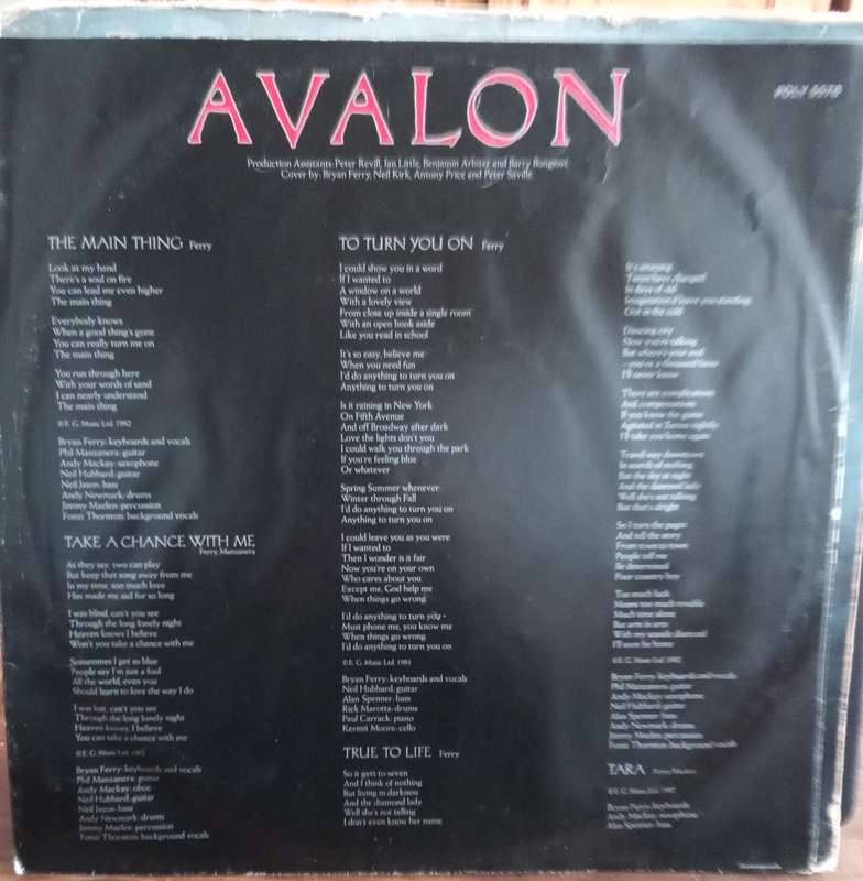 ROXY MUSIC - AVALON LP VINYL RECORD