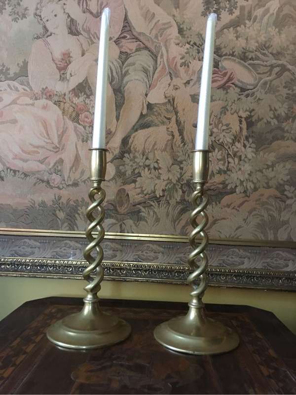 Antique brass open barley twist candlesticks
