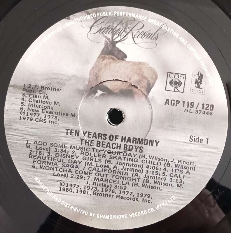 THE BEACH BOYS - TEN YEARS OF HARMONY LP VINYL RECORD. DOUBLE ALBUM.