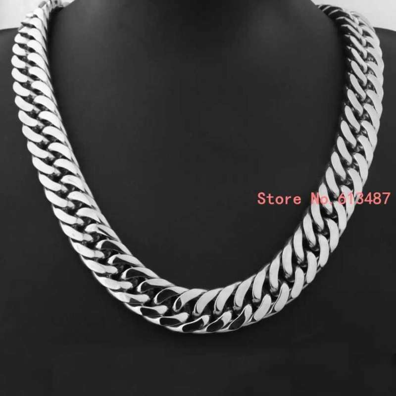 Heavy Punk Cuban Stainless Steel Curb 16mm Punk Style Necklace Men SILVER