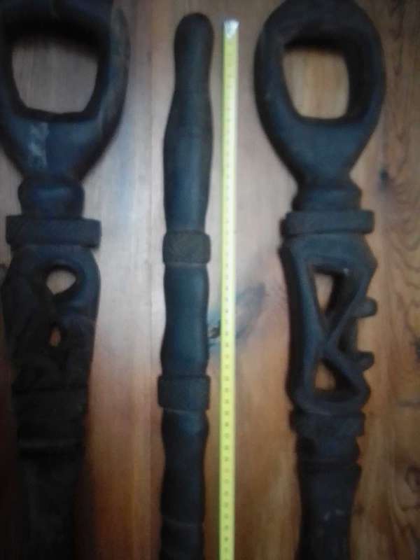 AFRICAN HAND CRAFTED WALKING STICKS X 3