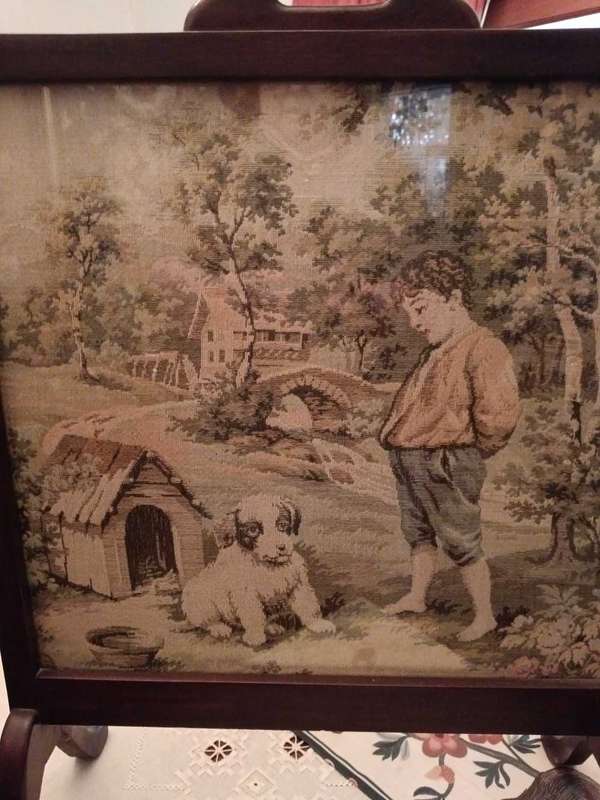 Vintage French Tapestry & Wooden Firescreen