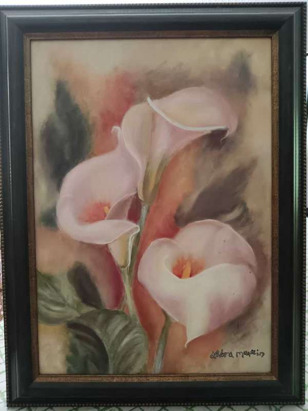 Framed Paining of Arum Lilies by Debra Martun