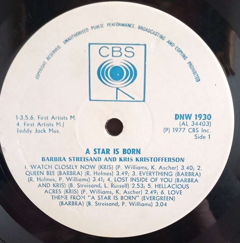 BARBRA STREISAND AND KRIS KRISTOFFERSON - A STARS IS BORN LP VINYL RECORD