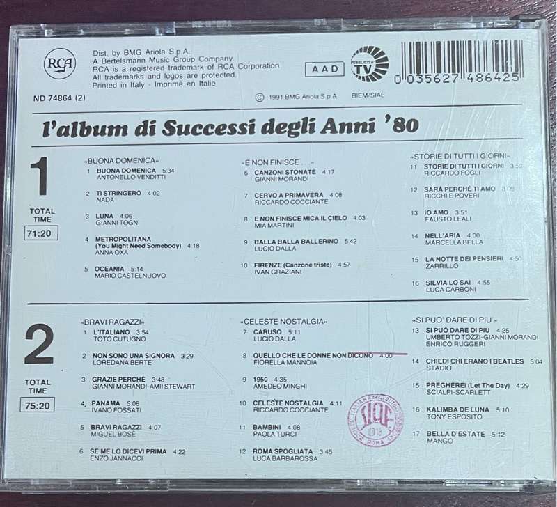 Italian pop 2CD: L`album di Successi degli Anni `80 - ND 74864 (2)