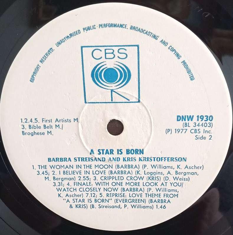 BARBRA STREISAND AND KRIS KRISTOFFERSON - A STARS IS BORN LP VINYL RECORD