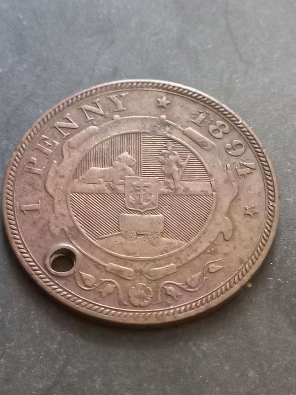 1894 ZAR Penny. Holed. Low mintage. Nice filler