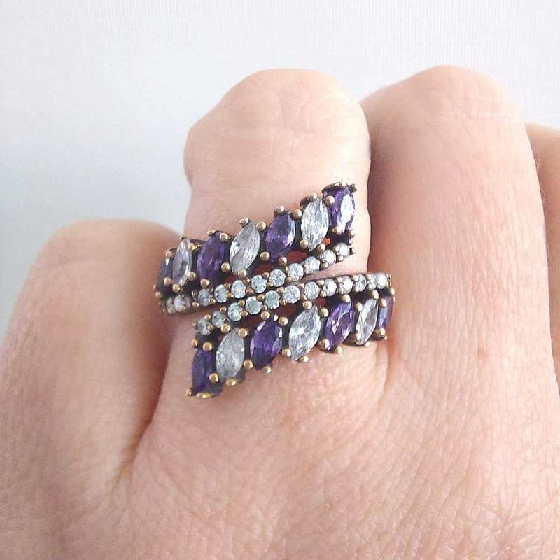Authentic Turkish Ring with Amethysts and Topaz
