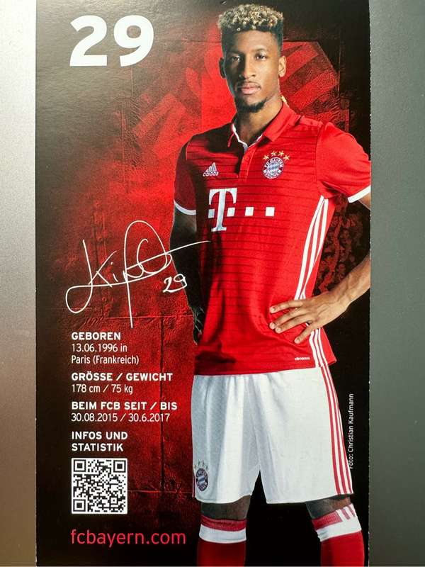 AUTHENTIC AUTOGRAPH BY KINGSLEY COMAN - ON ORIGINAL BAYERN AUTOGRAPH CARD