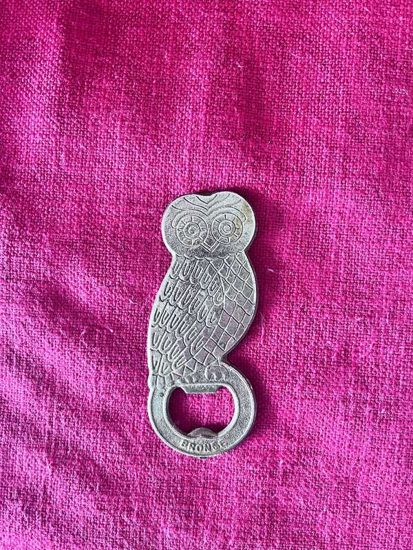 Enamel and bronze Greek owl bottle opener