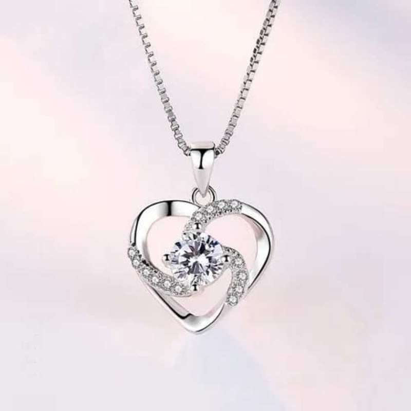 Necklace Sterling Silver 925 Artificial Gemstone Heart Pendant