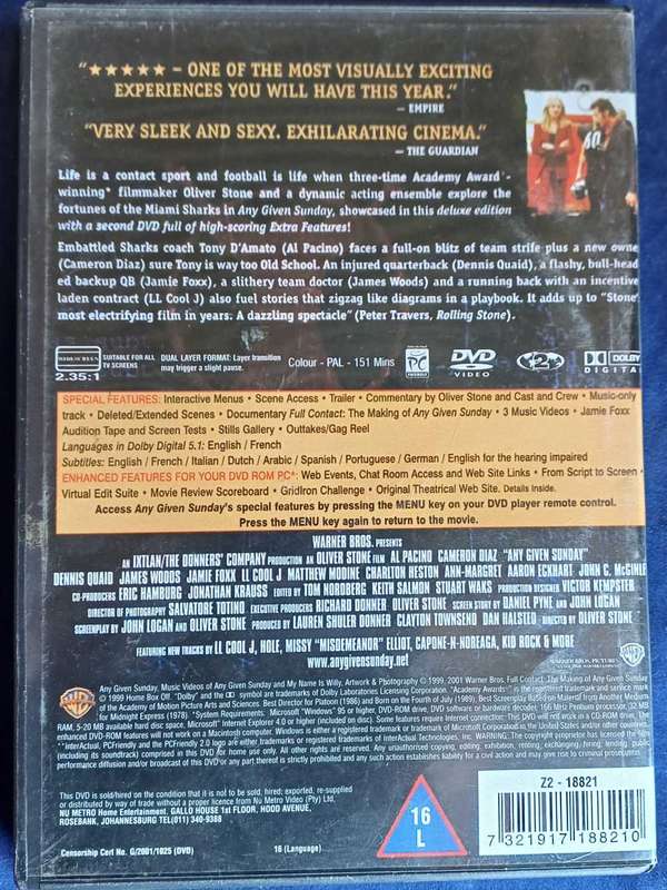 Any given Sunday dvd - special edition director's cut