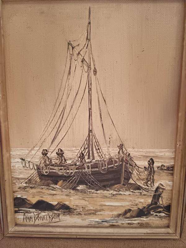 Framed Painting of Fishing Trawler by SA Artist Ann Donaldson