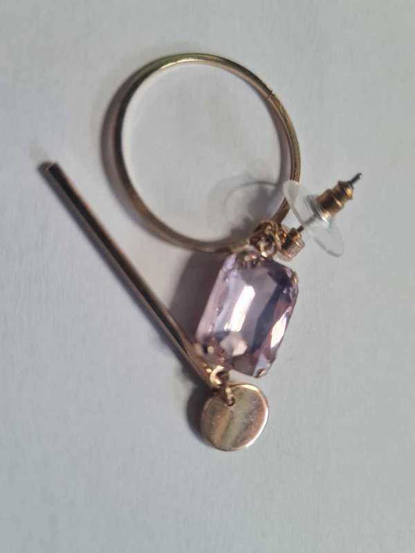 Earings, pair of gold plated, ring,stone disc and bar