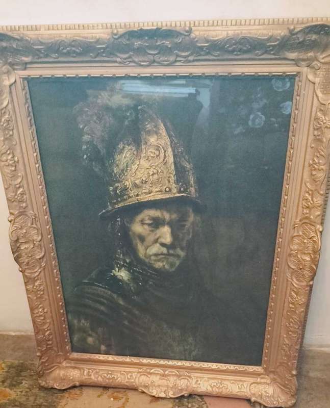Vintage Engraving of the Man with The Golden Helmut Framed