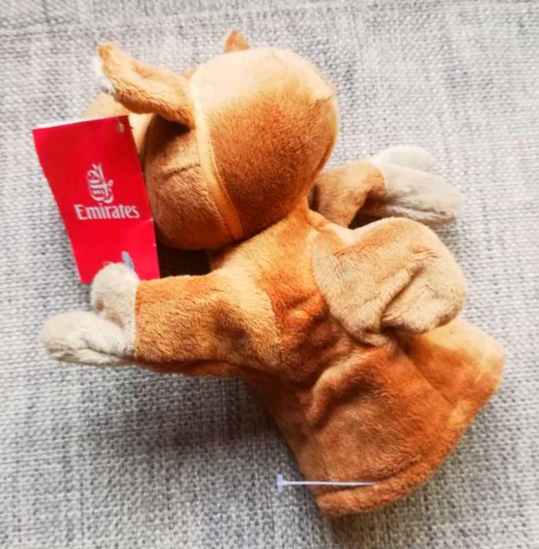 Jamoul the Camel in the Middle East. Plush hand puppet from Emirates. 25cm.