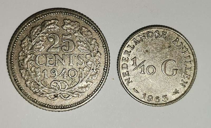 Silver Netherlands 25 c & 1/10 Gulden
