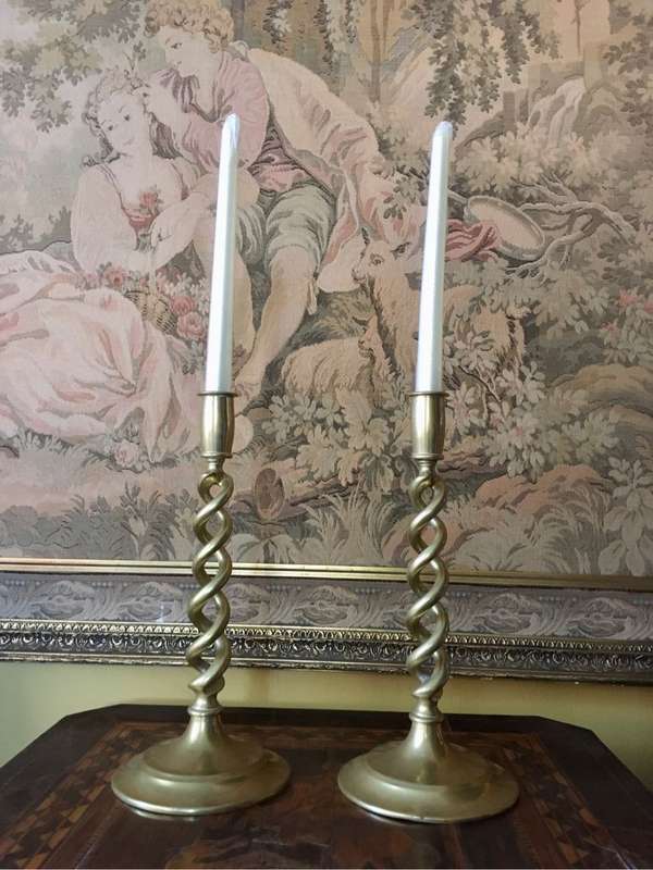 Antique brass open barley twist candlesticks