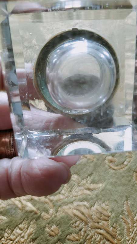 Crystal  inkwell with silver plated hinged lid