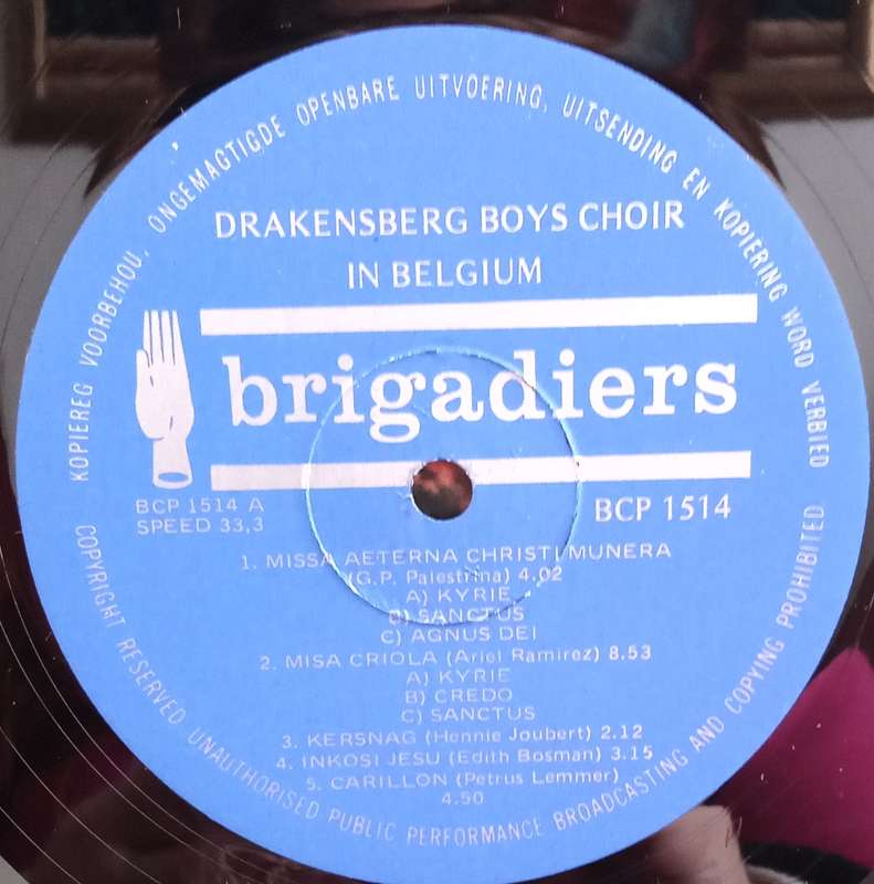 DRAKENSBURG BOYS CHIOR IN BELGIUM. 1979. BCP 1514. LP VINYL RECORD.