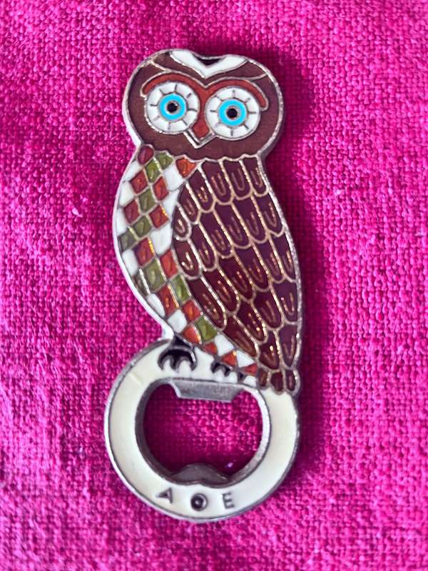 Enamel and bronze Greek owl bottle opener